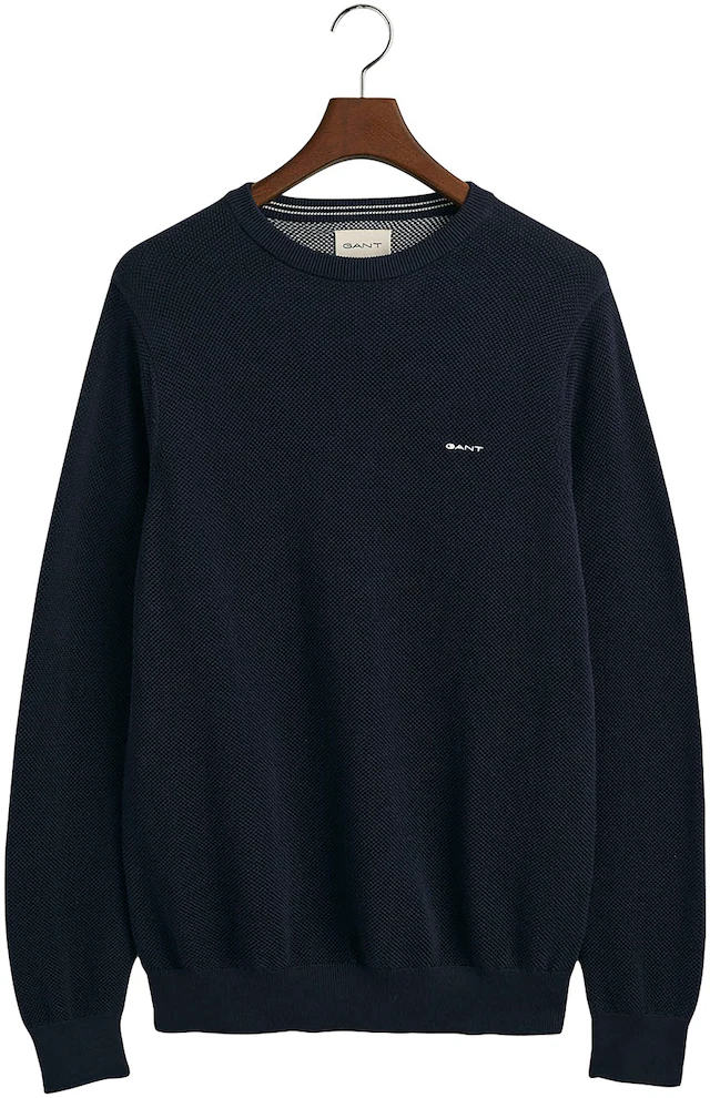 Gant Rundhalspullover »COTTON PIQUE C-NECK« mit Logostickerei auf der Brust