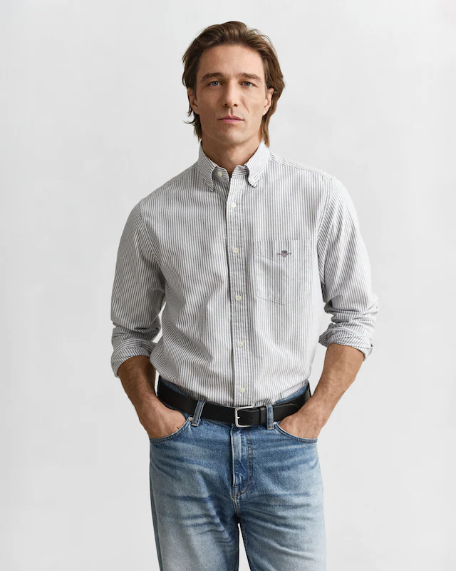 Gant Langarmhemd »Regular Fit Oxford Hemd strukturiert langlebig dicker gestreift« mit dezenter Logostickerei