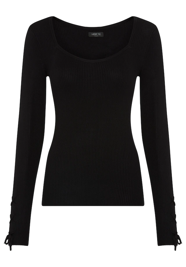 Melrose Strickpullover feminine Passform aus Rippe mit Schnürung