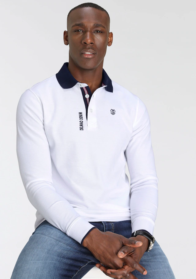 DELMAO Langarm-Poloshirt Langarm, aus atmungsaktivem Piqué-Stoff, Polokragen