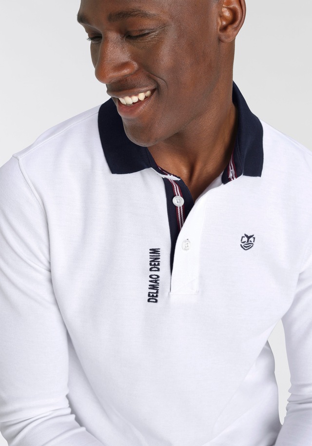 DELMAO Langarm-Poloshirt Langarm, aus atmungsaktivem Piqué-Stoff, Polokragen