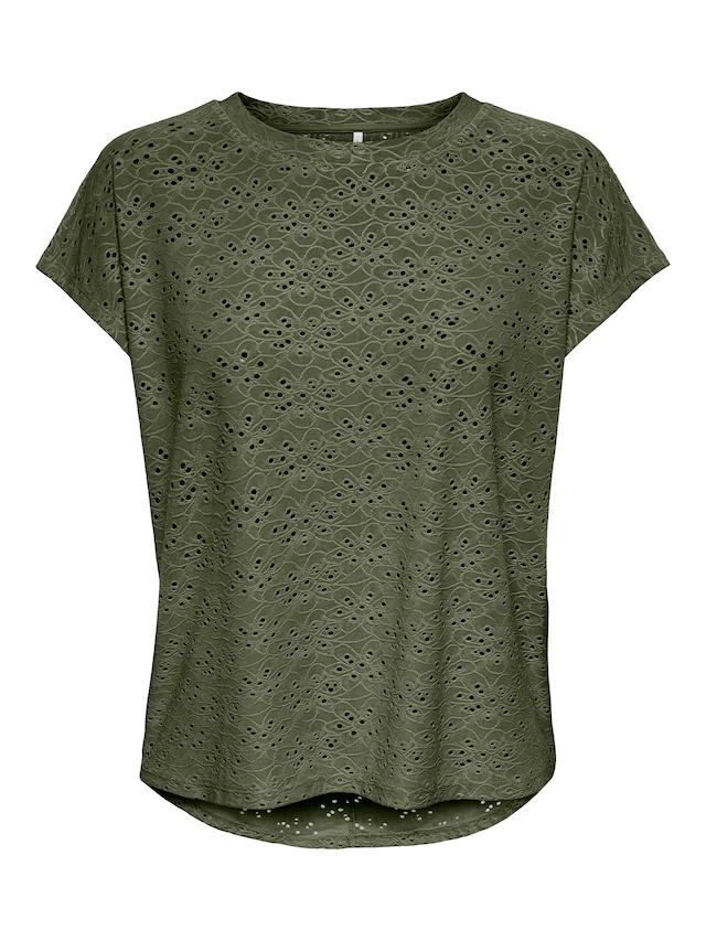 ONLY Kurzarmshirt »ONLSMILLA LIFE S/S TOP JRS NOOS« regular fit, modisch, Single Jersey, Materialmix, Rundhals