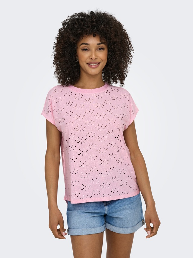 ONLY Kurzarmshirt »ONLSMILLA LIFE S/S TOP JRS NOOS« regular fit, modisch, Single Jersey, Materialmix, Rundhals
