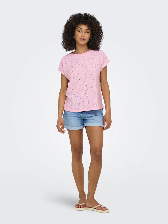 ONLY Kurzarmshirt »ONLSMILLA LIFE S/S TOP JRS NOOS« regular fit, modisch, Single Jersey, Materialmix, Rundhals