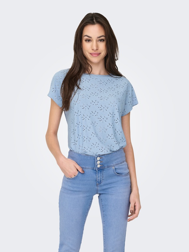 ONLY Kurzarmshirt »ONLSMILLA LIFE S/S TOP JRS NOOS« regular fit, modisch, Single Jersey, Materialmix, Rundhals