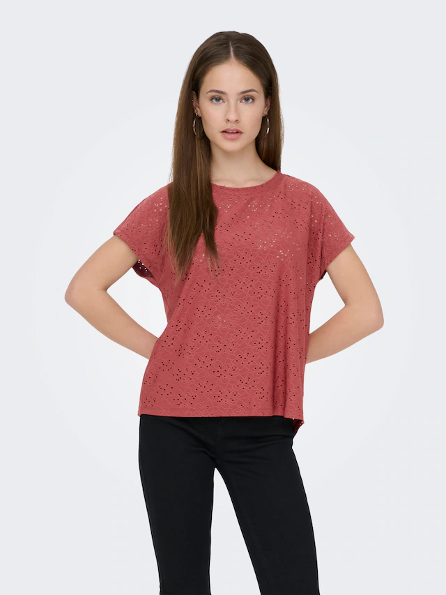 ONLY Kurzarmshirt »ONLSMILLA LIFE S/S TOP JRS NOOS« regular fit, modisch, Single Jersey, Materialmix, Rundhals