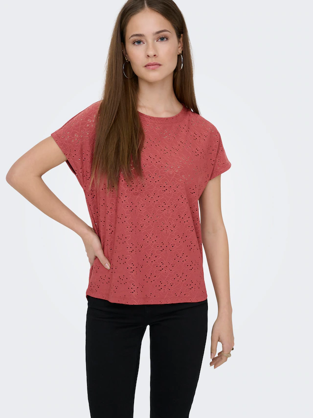 ONLY Kurzarmshirt »ONLSMILLA LIFE S/S TOP JRS NOOS« regular fit, modisch, Single Jersey, Materialmix, Rundhals