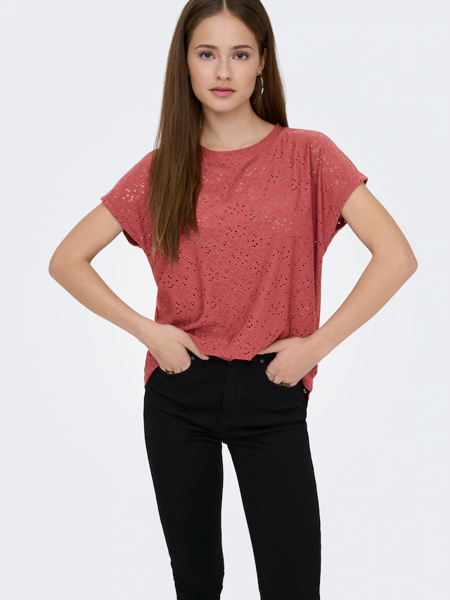 ONLY Kurzarmshirt »ONLSMILLA LIFE S/S TOP JRS NOOS« regular fit, modisch, Single Jersey, Materialmix, Rundhals