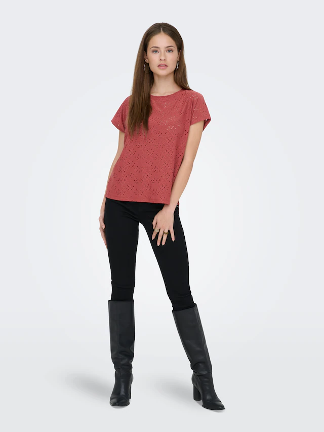 ONLY Kurzarmshirt »ONLSMILLA LIFE S/S TOP JRS NOOS« regular fit, modisch, Single Jersey, Materialmix, Rundhals