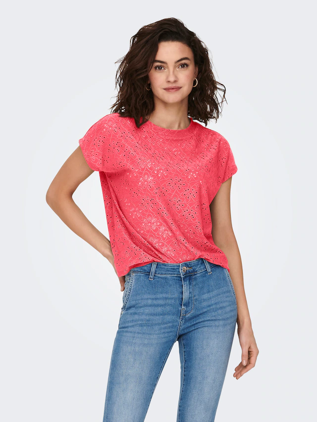 ONLY Kurzarmshirt »ONLSMILLA LIFE S/S TOP JRS NOOS« regular fit, modisch, Single Jersey, Materialmix, Rundhals