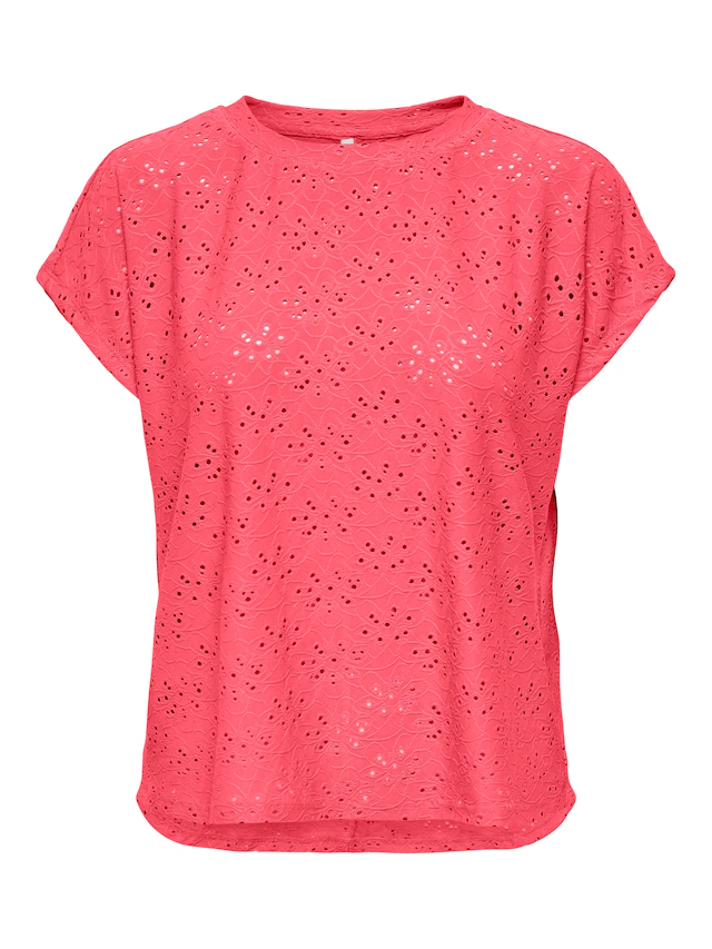 ONLY Kurzarmshirt »ONLSMILLA LIFE S/S TOP JRS NOOS« regular fit, modisch, Single Jersey, Materialmix, Rundhals