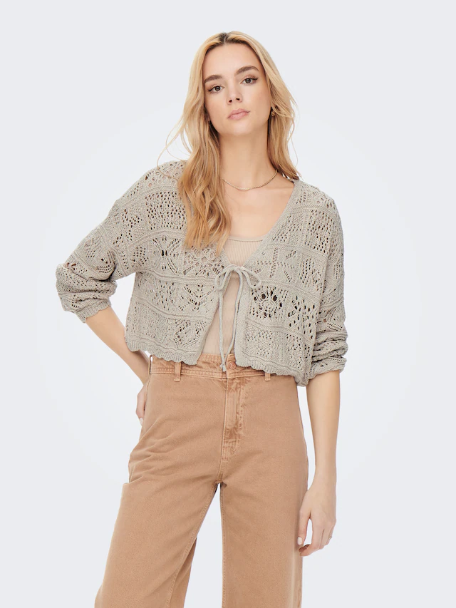 ONLY Strickjacke »ONLBEACH LIFE 7/8 O-N CARDIGAN KNT NOOS« mit Häkel-Details