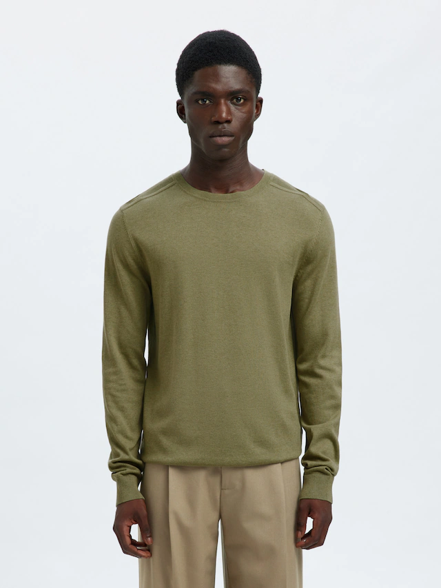 SELECTED Rundhalspullover »SLHBERG CREW NECK NOOS« Baumwolle, regular fit