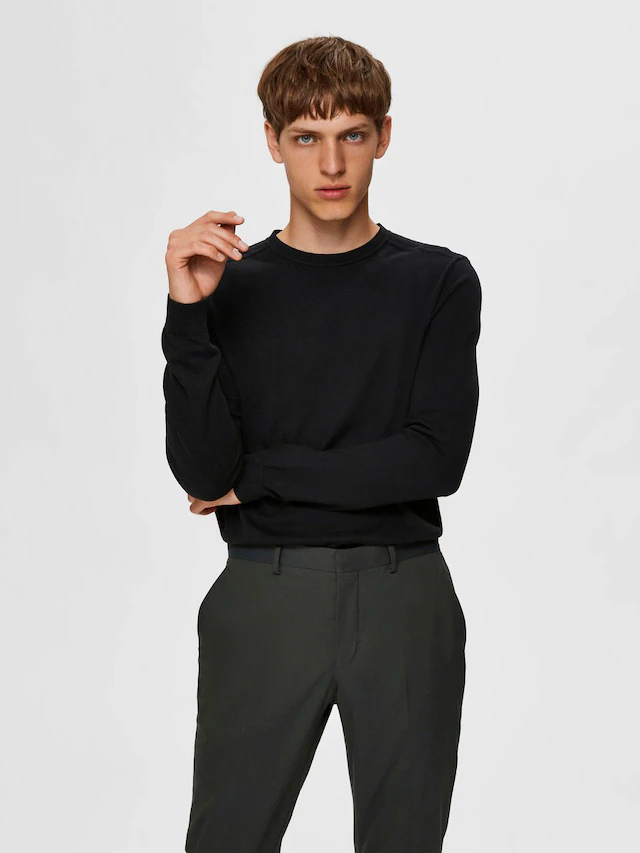 SELECTED Rundhalspullover »SLHBERG CREW NECK NOOS« Baumwolle, regular fit