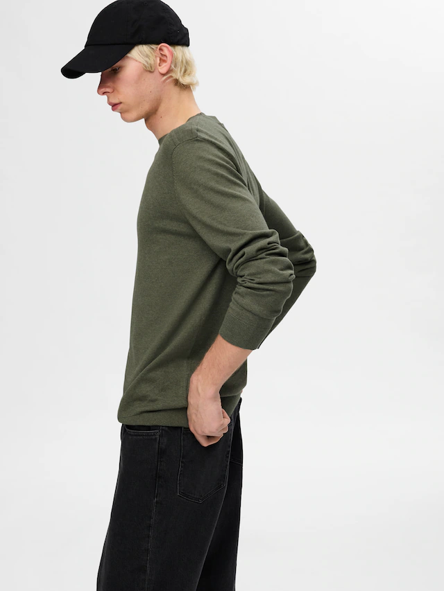 SELECTED Rundhalspullover »SLHBERG CREW NECK NOOS« Baumwolle, regular fit