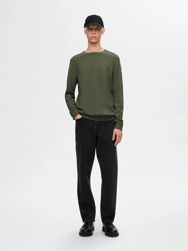 SELECTED Rundhalspullover »SLHBERG CREW NECK NOOS« Baumwolle, regular fit