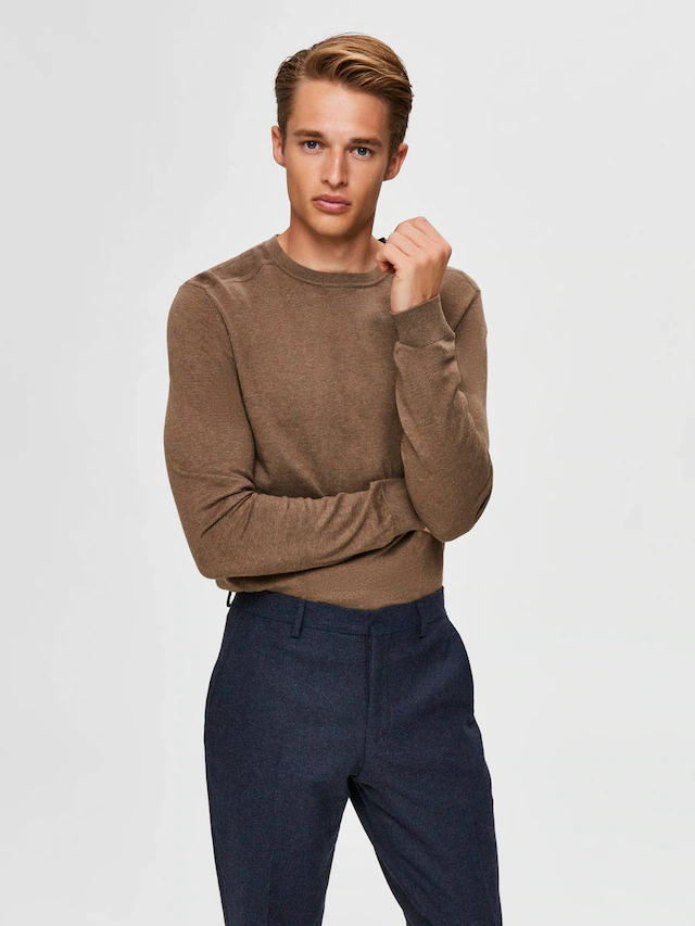 SELECTED Rundhalspullover »SLHBERG CREW NECK NOOS« Baumwolle, regular fit