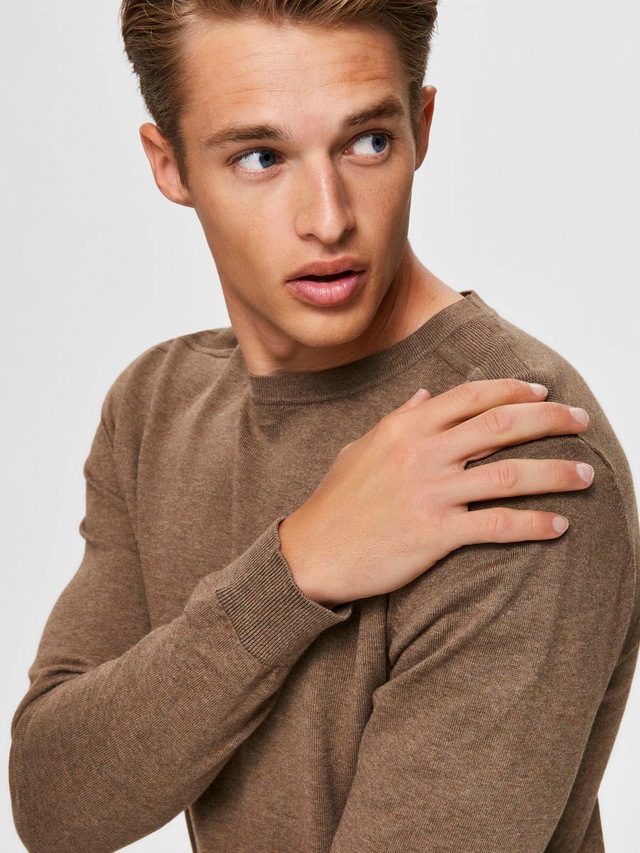 SELECTED Rundhalspullover »SLHBERG CREW NECK NOOS« Baumwolle, regular fit