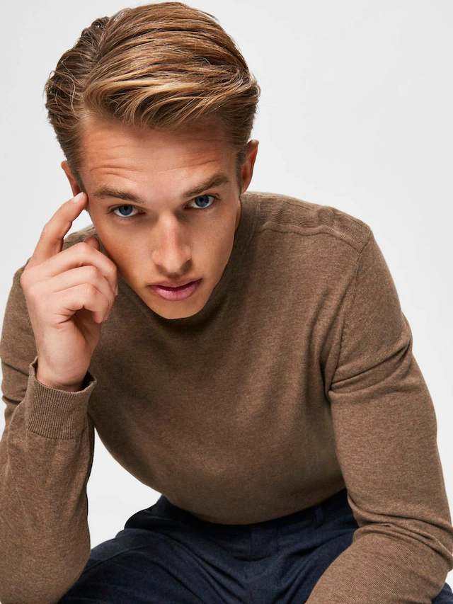 SELECTED Rundhalspullover »SLHBERG CREW NECK NOOS« Baumwolle, regular fit