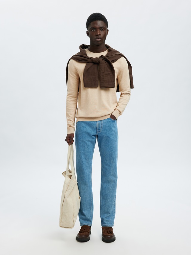 SELECTED Rundhalspullover »SLHBERG CREW NECK NOOS« Baumwolle, regular fit