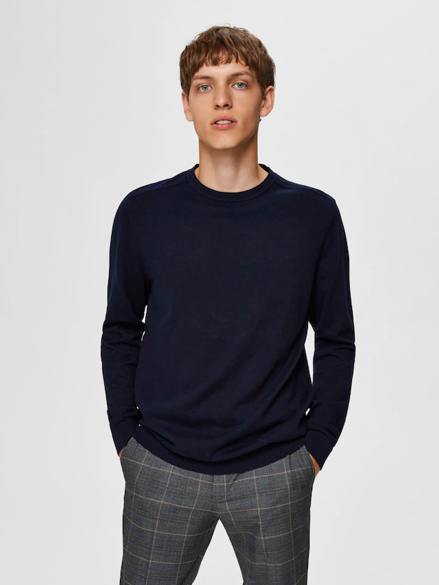 SELECTED Rundhalspullover »SLHBERG CREW NECK NOOS« Baumwolle, regular fit