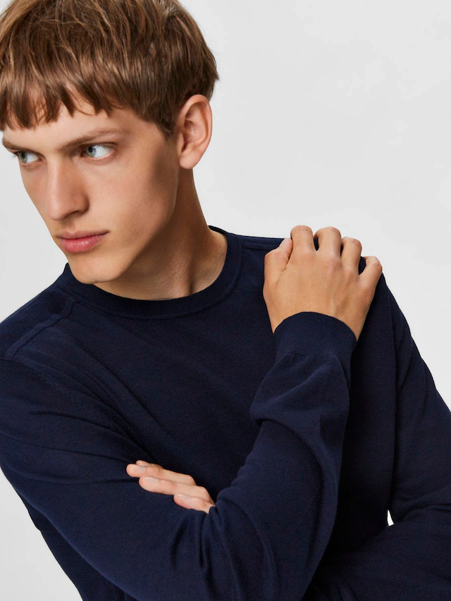 SELECTED Rundhalspullover »SLHBERG CREW NECK NOOS« Baumwolle, regular fit