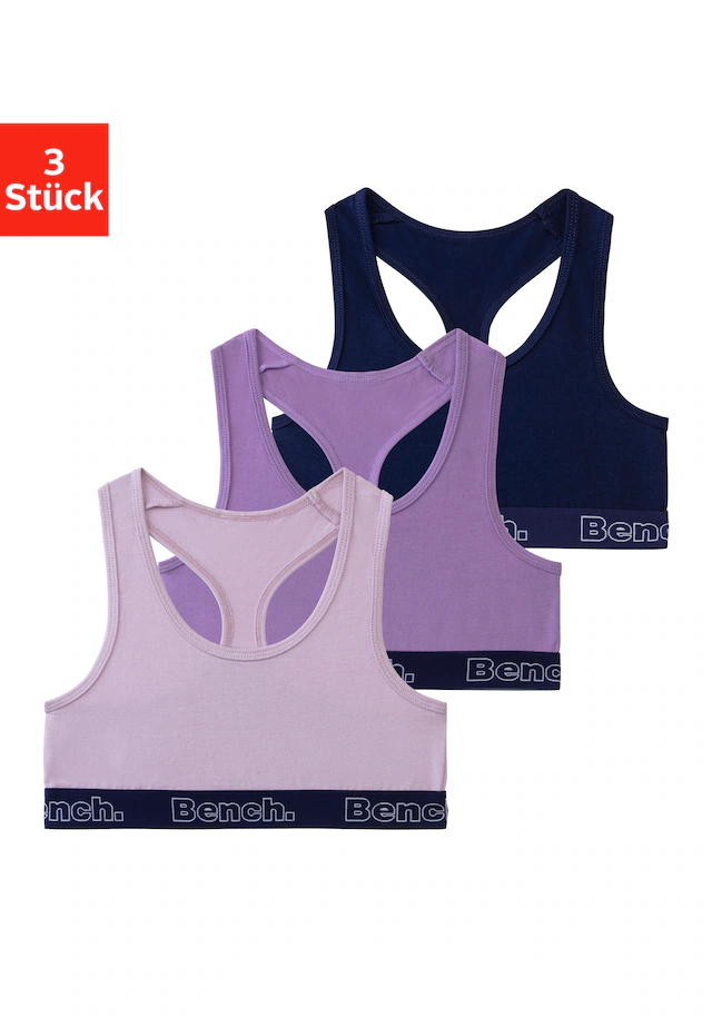 Bench. Bustier Packung, 3 Bündchen mit Logoschriftzug, Racerback, unifarben