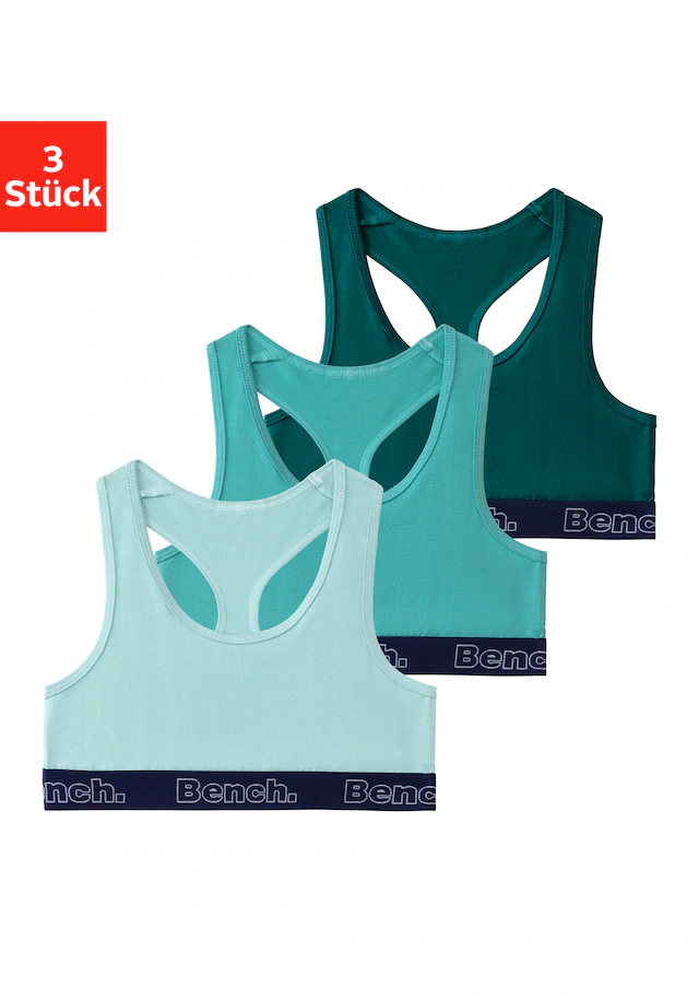 Bench. Bustier Packung, 3 Bündchen mit Logoschriftzug, Racerback, unifarben