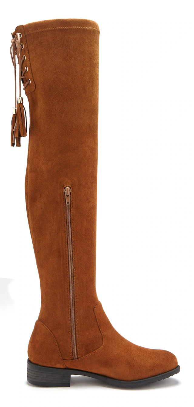 LASCANA Overkneestiefel »Stiefel, Langschaftstiefel,« mit elastischem Weitschaft und raffiniertem Flechtdetail