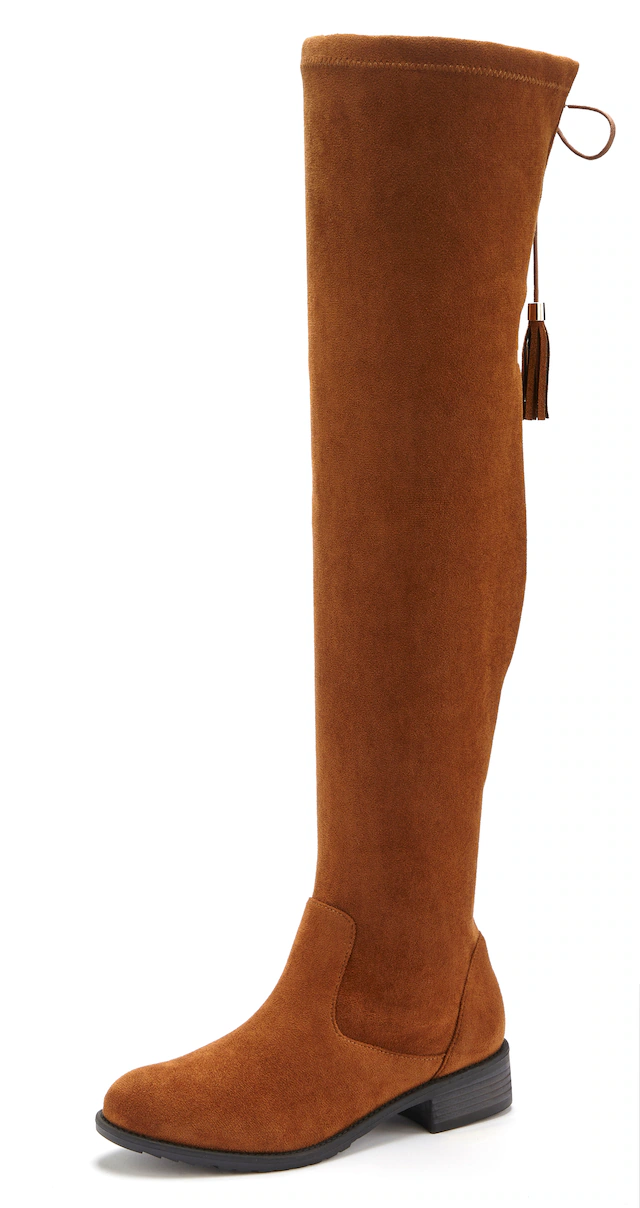 LASCANA Overkneestiefel »Stiefel, Langschaftstiefel,« mit elastischem Weitschaft und raffiniertem Flechtdetail