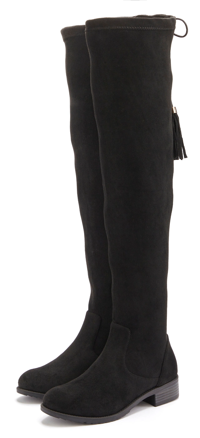 LASCANA Overkneestiefel »Stiefel, Langschaftstiefel,« mit elastischem Weitschaft und raffiniertem Flechtdetail