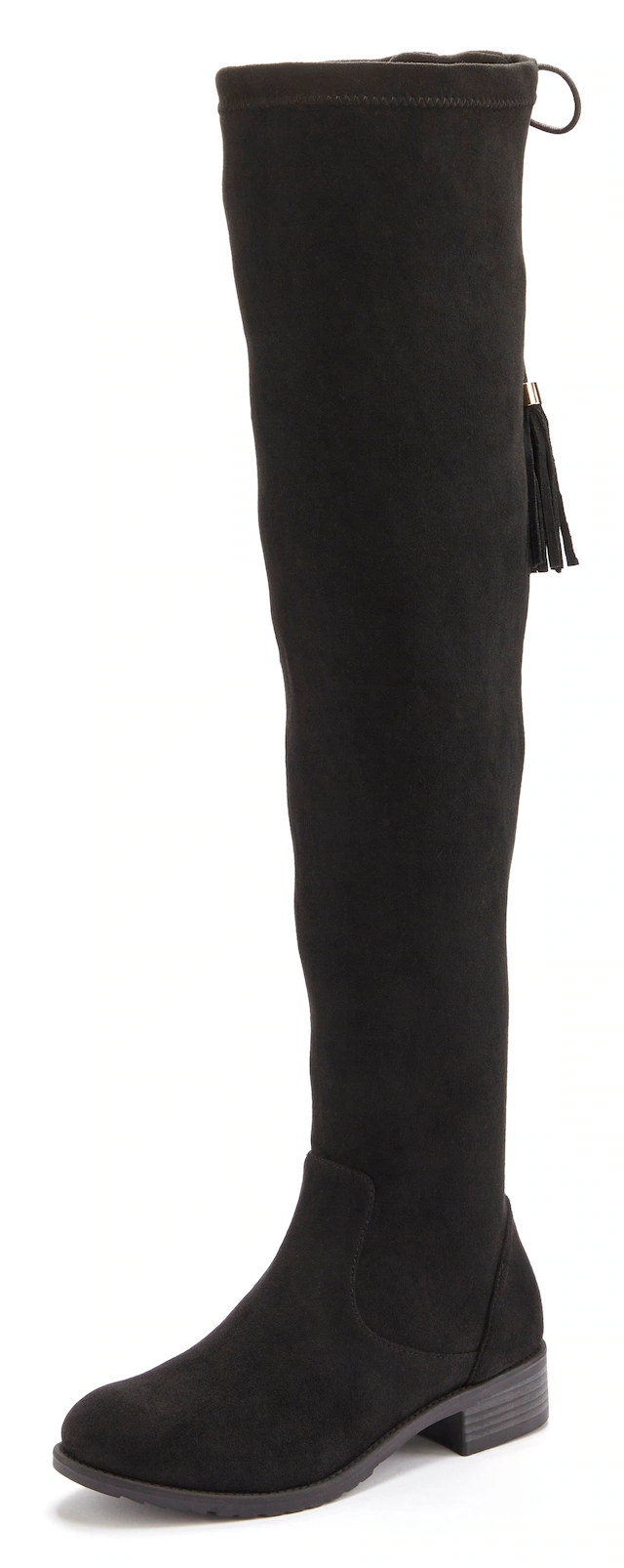 LASCANA Overkneestiefel »Stiefel, Langschaftstiefel,« mit elastischem Weitschaft und raffiniertem Flechtdetail