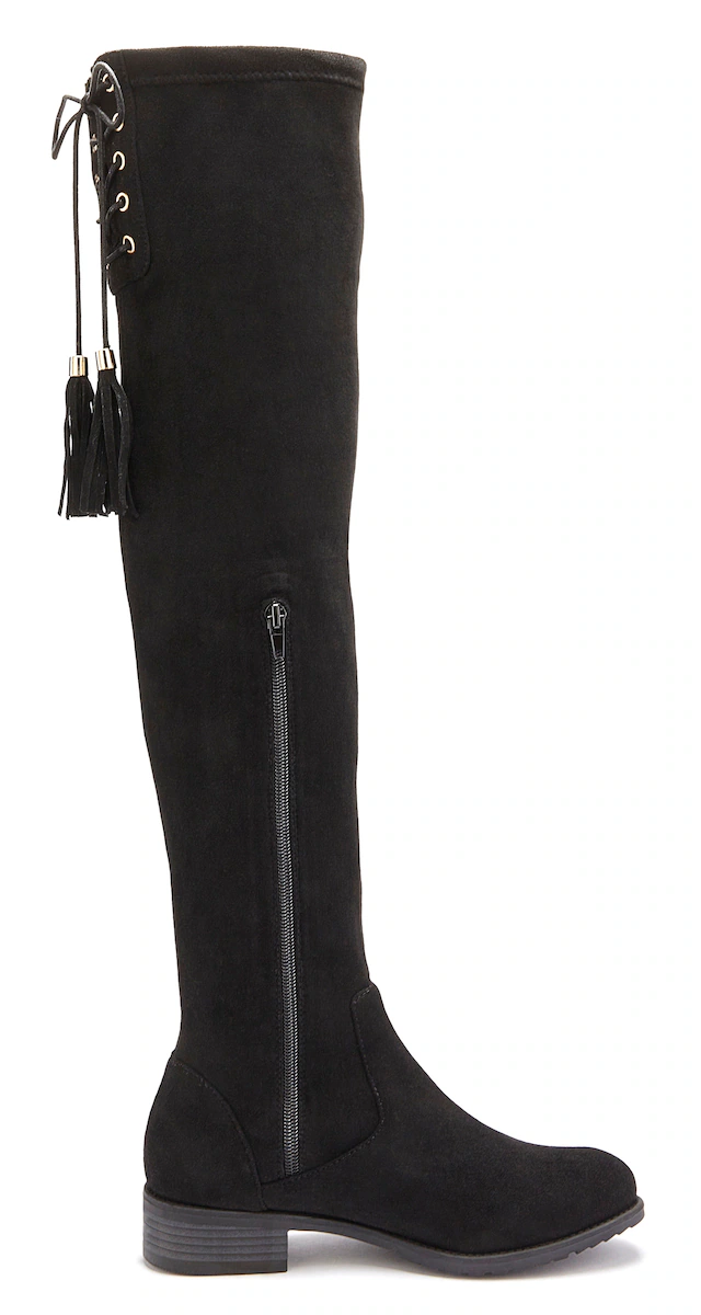 LASCANA Overkneestiefel »Stiefel, Langschaftstiefel,« mit elastischem Weitschaft und raffiniertem Flechtdetail