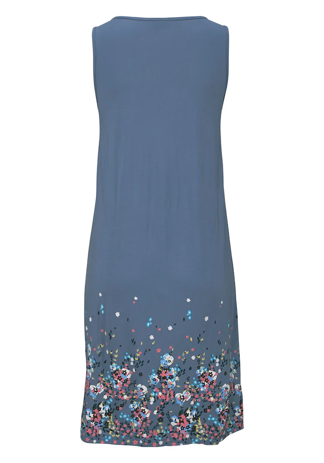 Beachtime by Lascana Strandkleid »mit Blumenprint am Saum, lockeres Hängerchenkleid mit Zierfalten« Ohne Taschen Leichtes Sommerkleid aus Viskose, Jerseykleid, A-Linien-Kleid, casual