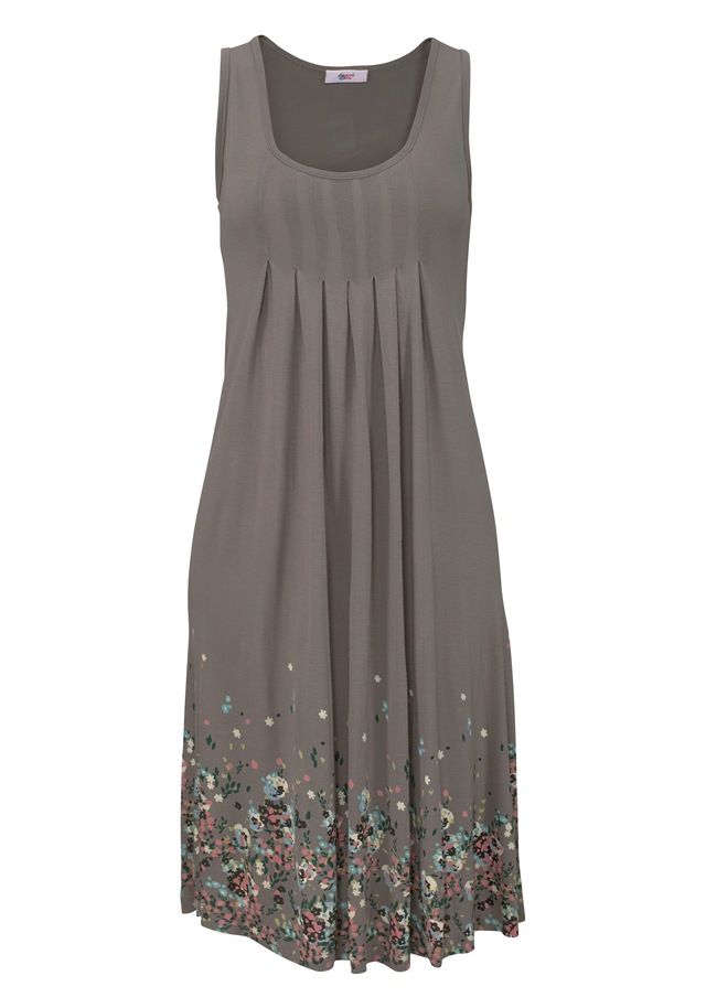 Beachtime by Lascana Strandkleid »mit Blumenprint am Saum, lockeres Hängerchenkleid mit Zierfalten« Ohne Taschen Leichtes Sommerkleid aus Viskose, Jerseykleid, A-Linien-Kleid, casual