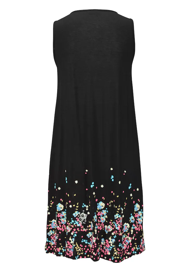 Beachtime by Lascana Strandkleid »mit Blumenprint am Saum, lockeres Hängerchenkleid mit Zierfalten« Ohne Taschen Leichtes Sommerkleid aus Viskose, Jerseykleid, A-Linien-Kleid, casual