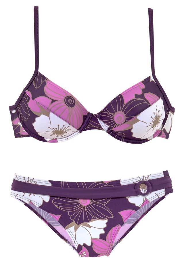 LASCANA Bügel-Bikini florales Design, Bikini-Hose mit Vordermieder, Hose mit Ziergürtel