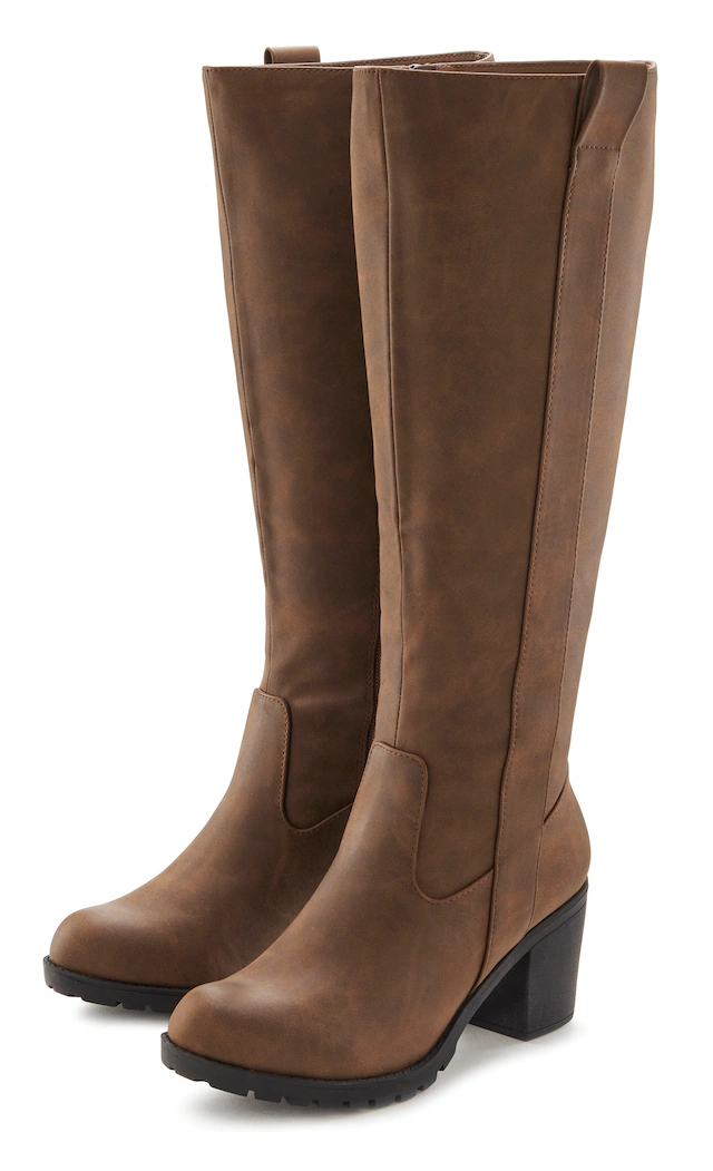 LASCANA Weitschaftstiefel Stiefel, Stiefelette, langer Stiefel, Blockabsatz, Cowboy Stil VEGAN