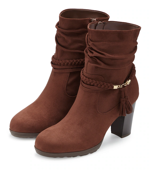 LASCANA Stiefelette »Stiefel, Boots,« mit Blockabsatz und Schmuckelement VEGAN