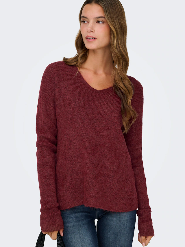 ONLY »ONLCAMILLA V-NECK L/S PULLOVER KNT NOOS« Materialmix, regular fit
