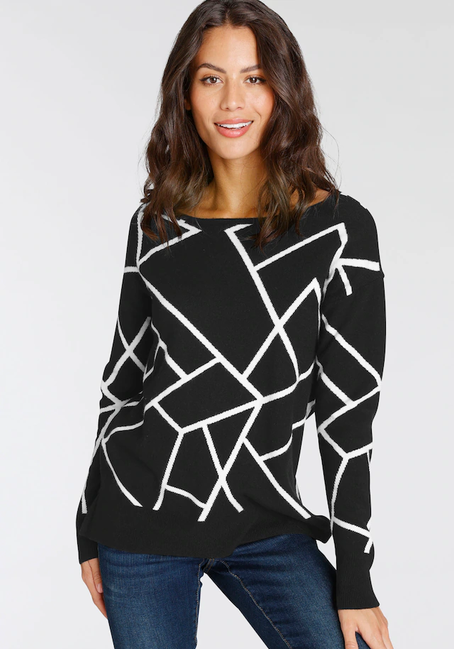 Laura Scott Jacquardpullover mit Rundhalsausschnitt und modischem Muster