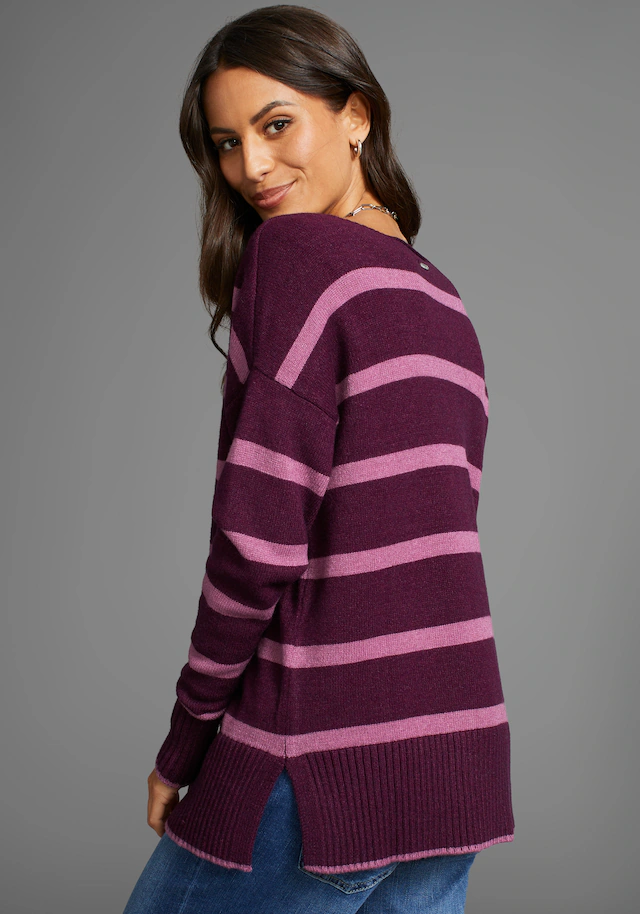 Laura Scott Streifenpullover softer Übergangsstrick mit V-Ausschnitt in lässiger Passform