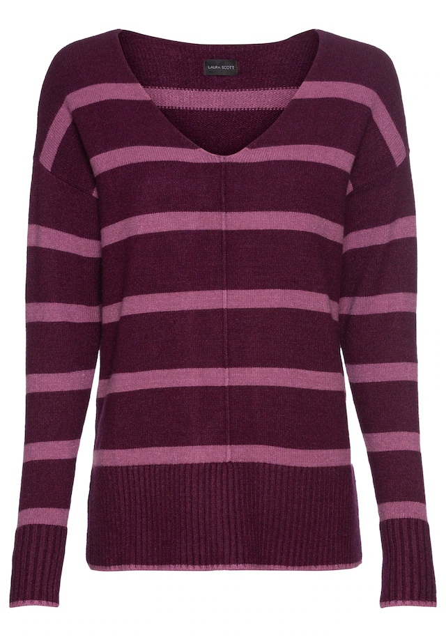 Laura Scott Streifenpullover softer Übergangsstrick mit V-Ausschnitt in lässiger Passform