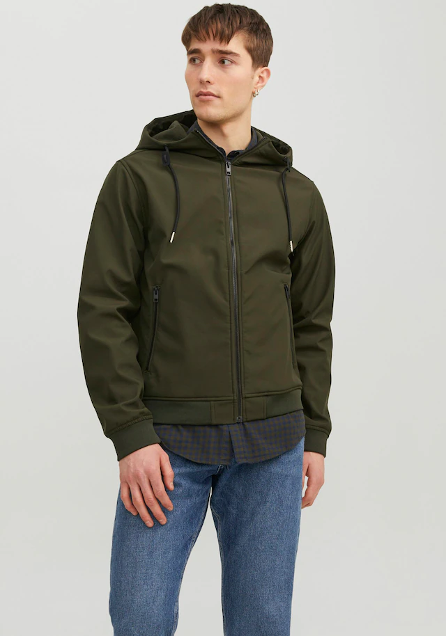 Jack & Jones Softshelljacke »JJEBASIC mit wasserabweisender Funktion« mit Kapuze Kunstfaser, regular fit