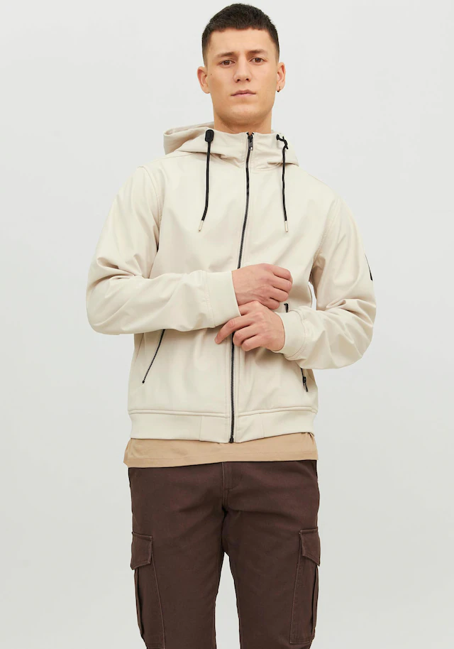 Jack & Jones Softshelljacke »JJEBASIC mit wasserabweisender Funktion« mit Kapuze Kunstfaser, regular fit