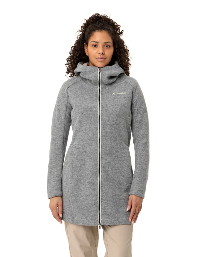 VAUDE Strickfleecejacke »WOMEN'S TINSHAN COAT III« mit Kapuze für den modernen Alltag und Wandern, mit Kapuze, hoher Stehkragen