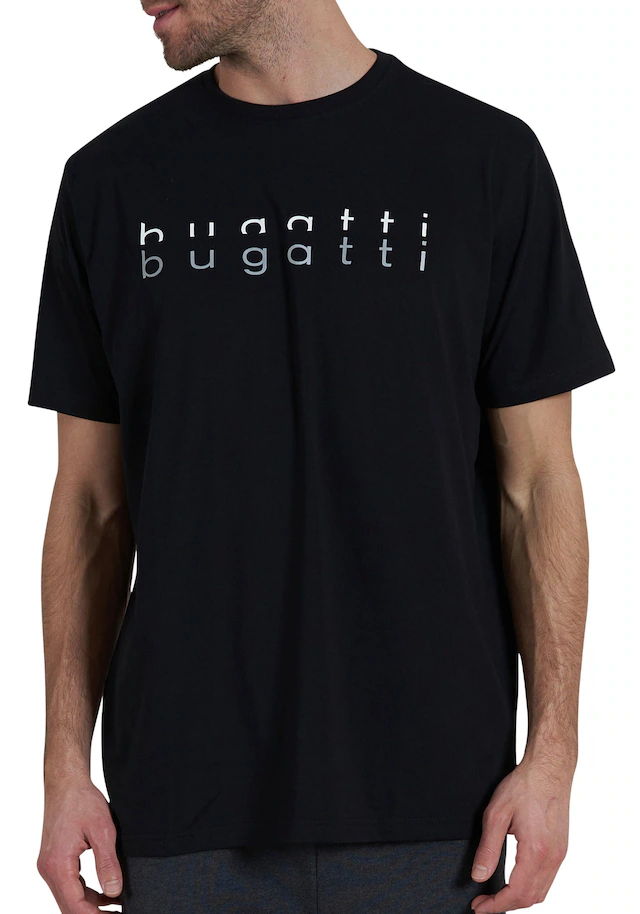 bugatti T-Shirt »Palermo« Kurzarm, Rundhalsausschnitt, mit Logo, bequem, leicht, Baumwollmix