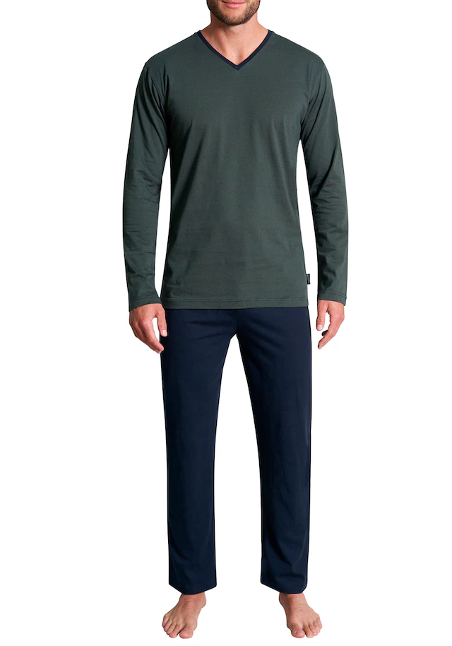 TOM TAILOR Pyjama »Nevada« 2 tlg. Streifendesign, Langarm, V-Ausschnitt, lange Hose, atmungsaktiv