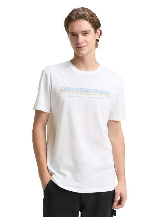 TOM TAILOR Denim Rundhalsshirt mit Logofrontprint