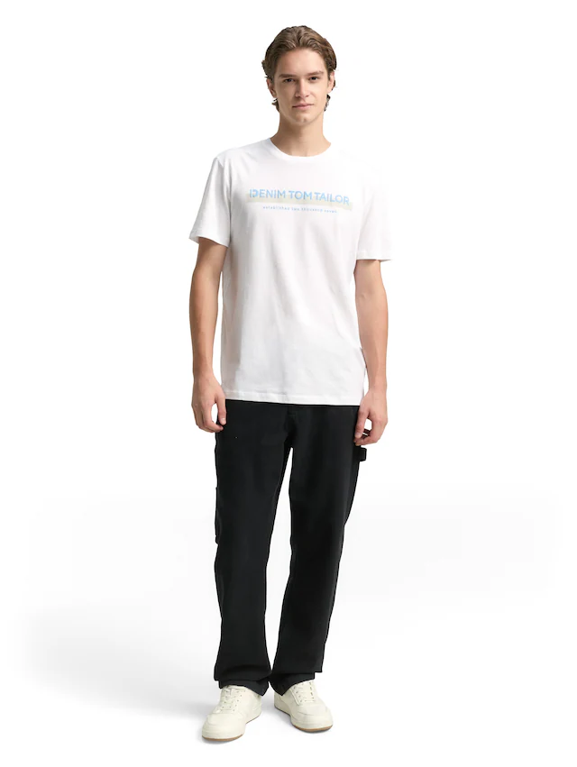 TOM TAILOR Denim Rundhalsshirt mit Logofrontprint